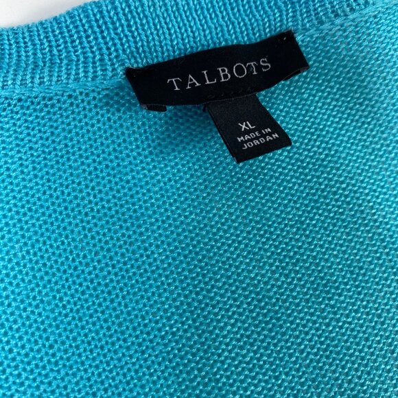 Talbots Turquoise Fringe Trim Open Cardigan Sweater Size XL - Picture 4 of 5
